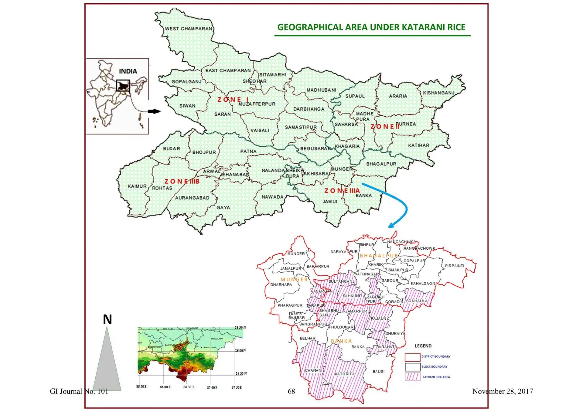 The image showcases the geographical region where Katarni rice is produced.